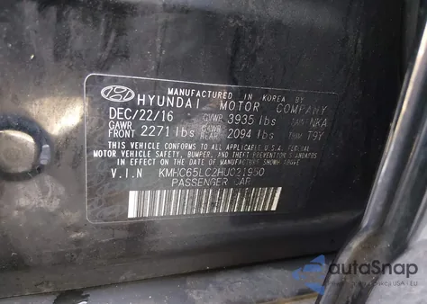 2017 Hyundai Ioniq Hybrid Blue z USA, uszkodzony, nr VIN KMHC65LC2HU021950